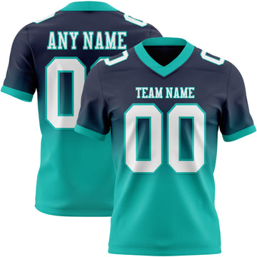 Custom Navy White-Aqua Mesh Authentic Fade Fashion Football Jersey
