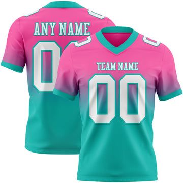 Custom Pink White-Aqua Mesh Authentic Fade Fashion Football Jersey