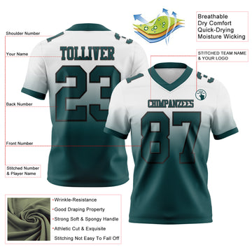 Custom White Midnight Green-Black Mesh Authentic Fade Fashion Football Jersey