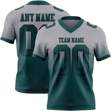 Custom Gray Midnight Green-Black Mesh Authentic Fade Fashion Football Jersey