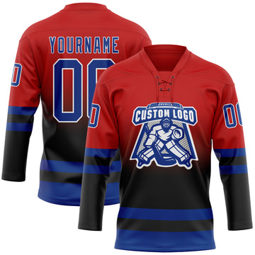Custom Red Royal Black-White Fade Fashion Hockey Lace Neck Jersey