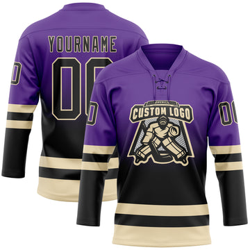 Custom Purple Black-Cream Fade Fashion Hockey Lace Neck Jersey