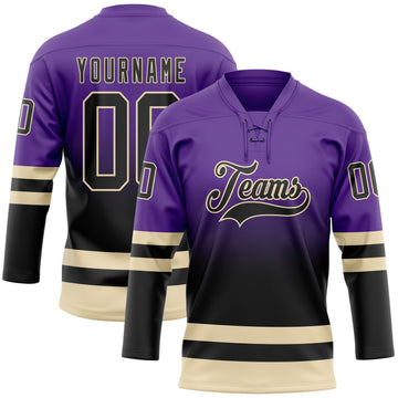 Custom Purple Black-Cream Fade Fashion Hockey Lace Neck Jersey