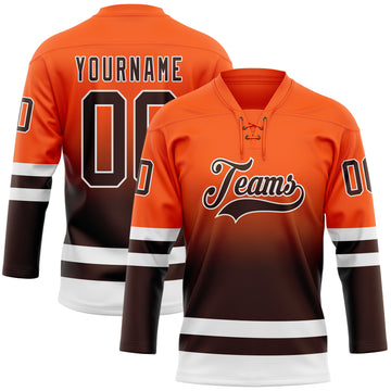 Custom Orange Brown-White Fade Fashion Hockey Lace Neck Jersey