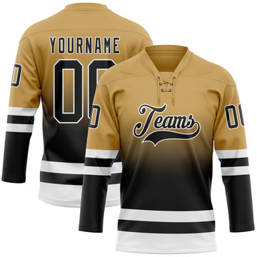 Custom Old Gold Black-White Fade Fashion Hockey Lace Neck Jersey