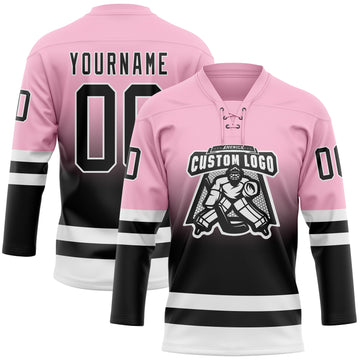 Custom Light Pink Black-White Fade Fashion Hockey Lace Neck Jersey