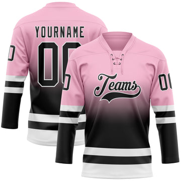 Custom Light Pink Black-White Fade Fashion Hockey Lace Neck Jersey