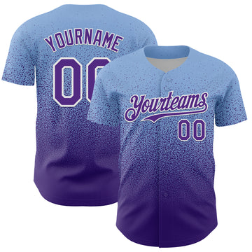 Custom Light Blue Purple-White Fade Fashion Speckle Authentic Baseball Jersey
