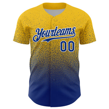 Custom Yellow Royal-White Fade Fashion Speckle Authentic Baseball Jersey