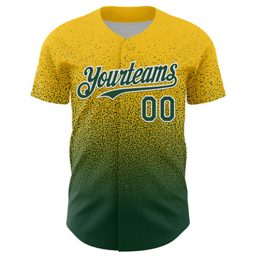 Custom Yellow Green-White Fade Fashion Speckle Authentic Baseball Jersey