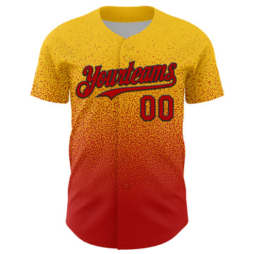 Custom Yellow Red-Black Fade Fashion Speckle Authentic Baseball Jersey