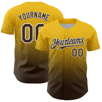 Custom Yellow Brown-White Fade Fashion Speckle Authentic Baseball Jersey