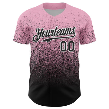Custom Light Pink Black-White Fade Fashion Speckle Authentic Baseball Jersey