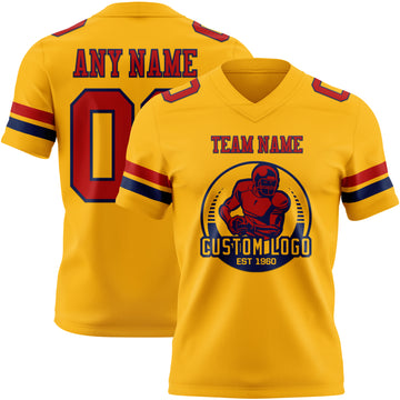 Custom Gold Red-Navy Authentic Football Jersey