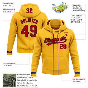 Custom Stitched Gold Red-Navy Baseball Pullover Sweatshirt Hoodie
