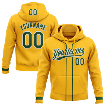 Custom Stitched Gold Green-White Baseball Pullover Sweatshirt Hoodie