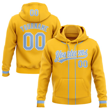 Custom Stitched Gold Light Blue-White Baseball Pullover Sweatshirt Hoodie