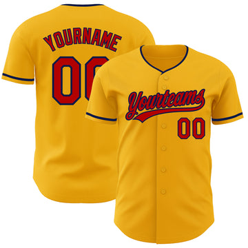 Custom Gold Red-Navy Authentic Baseball Jersey