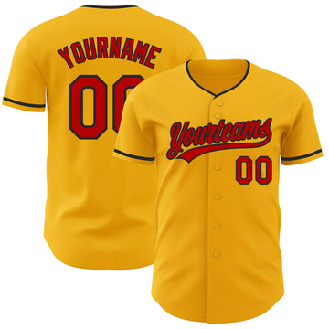 Custom Gold Red-Black Authentic Baseball Jersey