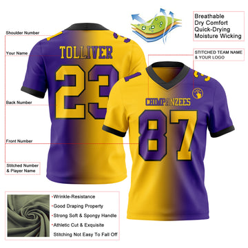 Custom Purple Yellow-Black Authentic Gradient Fashion Football Jersey