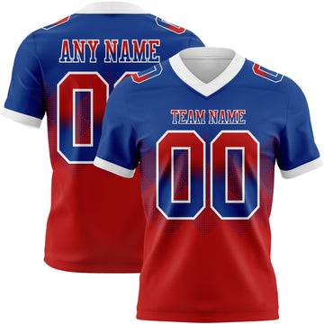 Custom Royal Red-White Mesh Authentic Gradient Square Shape Flag Football Jersey