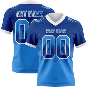 Custom Royal Powder Blue-White Mesh Authentic Gradient Square Shape Flag Football Jersey