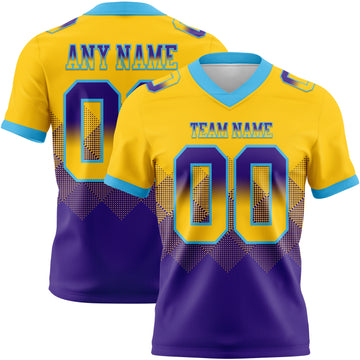 Custom Yellow Purple-Sky Blue Authentic Gradient Square Shape 7V7 Flag Football Jersey