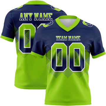 Custom Navy Neon Green-White Mesh Authentic Gradient Square Shape Flag Football Jersey