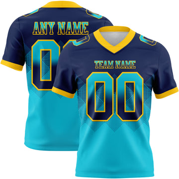 Custom Navy Lakes Blue-Yellow Mesh Authentic Gradient Square Shape Flag Football Jersey