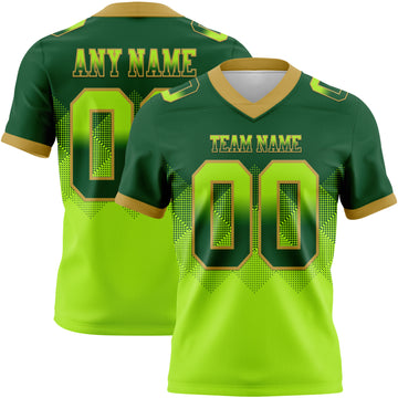 Custom Green Neon Green-Old Gold Mesh Authentic Gradient Square Shape Flag Football Jersey