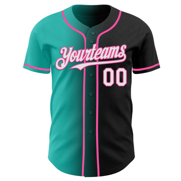 Custom Black White Aqua-Pink Authentic Gradient Fashion Baseball Jersey