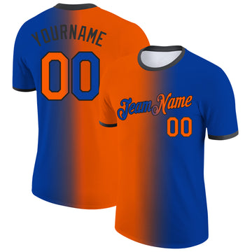 Custom Royal Orange-Black Gradient Fashion Performance T-Shirt