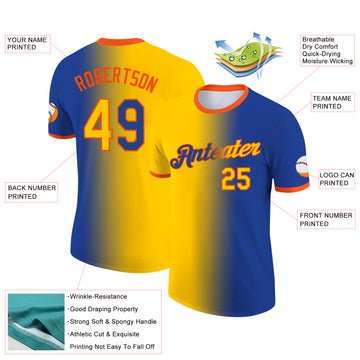 Custom Royal Yellow-Orange Gradient Fashion Performance T-Shirt