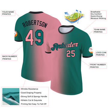 Custom Teal Medium Pink-Black Gradient Fashion Performance T-Shirt