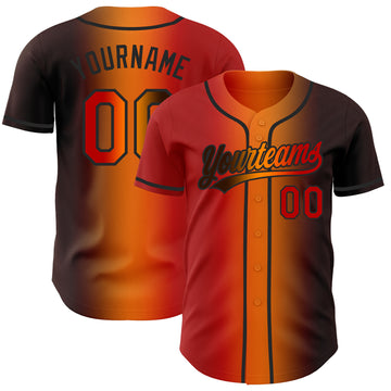 Custom Brown Red Bay Orange-Black Authentic Gradient Fashion Baseball Jersey