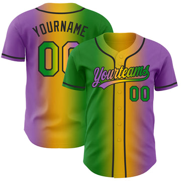 Custom Medium Purple Grass Green Yellow-Black Authentic Gradient Fashion Baseball Jersey