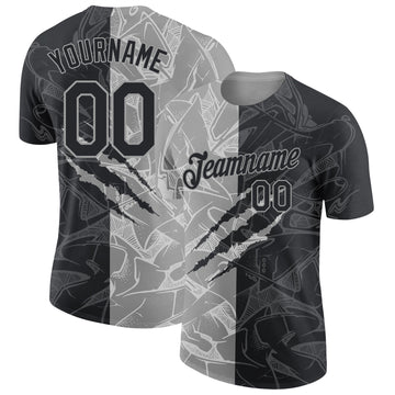 Custom Graffiti Pattern Black-Gray Scratch 3D Performance T-Shirt