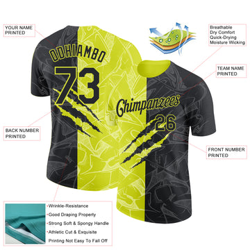 Custom Graffiti Pattern Black-Neon Yellow Scratch 3D Performance T-Shirt