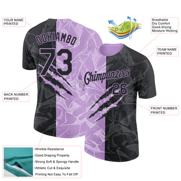 Custom Graffiti Pattern Black-Light Purple Scratch 3D Performance T-Shirt