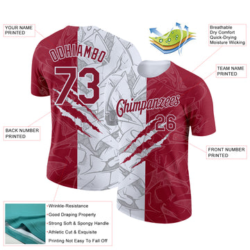 Custom Graffiti Pattern Crimson-White Scratch 3D Performance T-Shirt