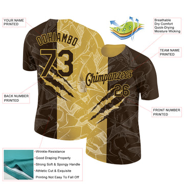 Custom Graffiti Pattern Brown-Old Gold Scratch 3D Performance T-Shirt