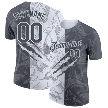 Custom Graffiti Pattern Steel Gray-White Scratch 3D Performance T-Shirt