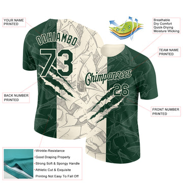 Custom Graffiti Pattern Green-Cream Scratch 3D Performance T-Shirt