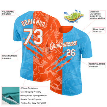 Custom Graffiti Pattern White Sky Blue-Orange Scratch 3D Performance T-Shirt
