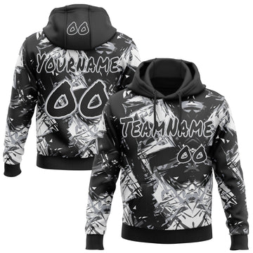 Custom Graffiti Pattern Black White-Gray Geometric Shatter Scratch Splatter Pullover Sweatshirt Hoodie