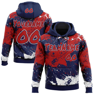 Custom Graffiti Pattern Red Navy-White Paint Splatter Pullover Sweatshirt Hoodie