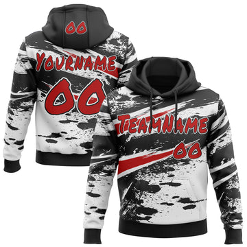 Custom Graffiti Pattern Red Black-White Brush Stroke Splatter Pullover Sweatshirt Hoodie