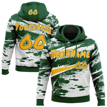 Custom Graffiti Pattern Gold Green-White Brush Stroke Splatter Pullover Sweatshirt Hoodie