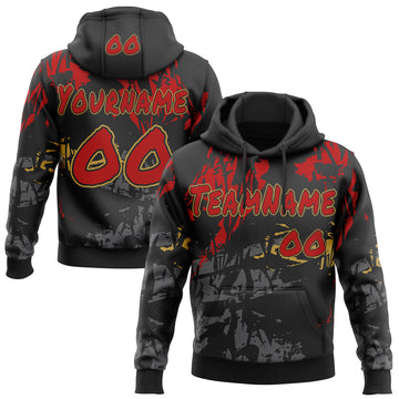 Custom Graffiti Pattern Red Black-Old Gold Geometric Scratch Splatter Pullover Sweatshirt Hoodie