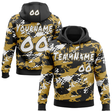 Custom Graffiti Pattern White Old Gold-Black Paint Splatter Halftone Dots Pullover Sweatshirt Hoodie